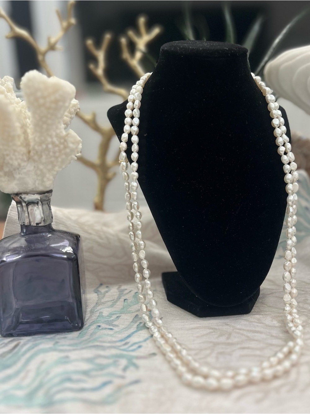Brand New! Vintage Opera Length Genuine 5mm Freshwater Button Pearl Necklace